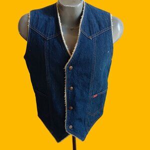 Medium Vintage Rancher Vest 80's Big Smith Raw Denim Sherpa Made In USA